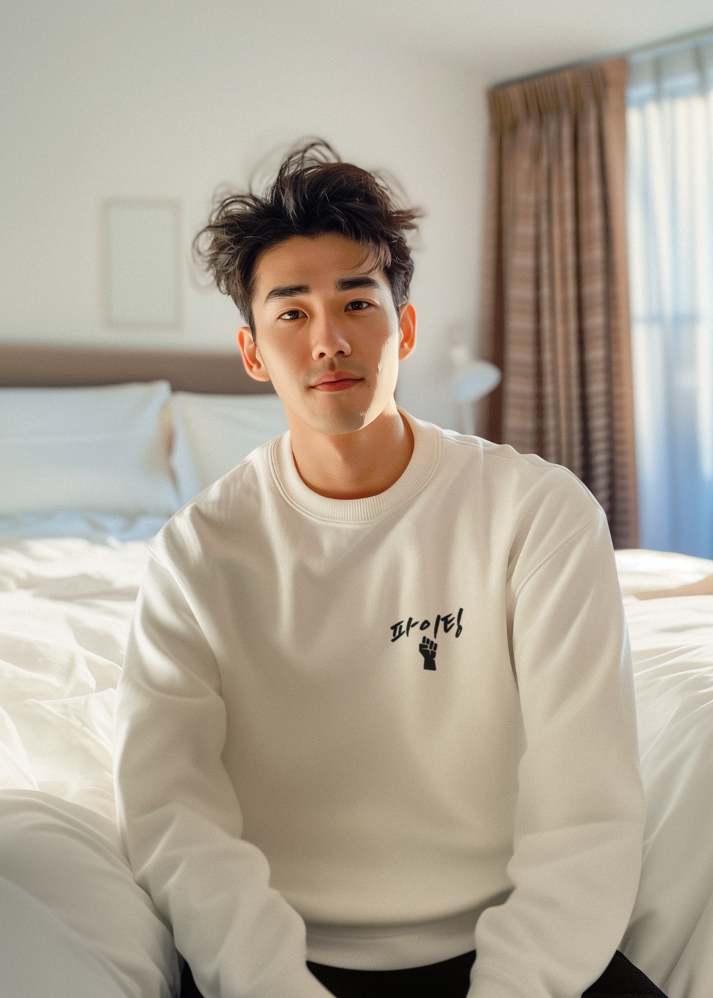 Sweat-shirt ras du cou minimaliste avec le mot coréen « 파이팅 ! » signifiant « Fighting » — Sweat-shirt de motivation