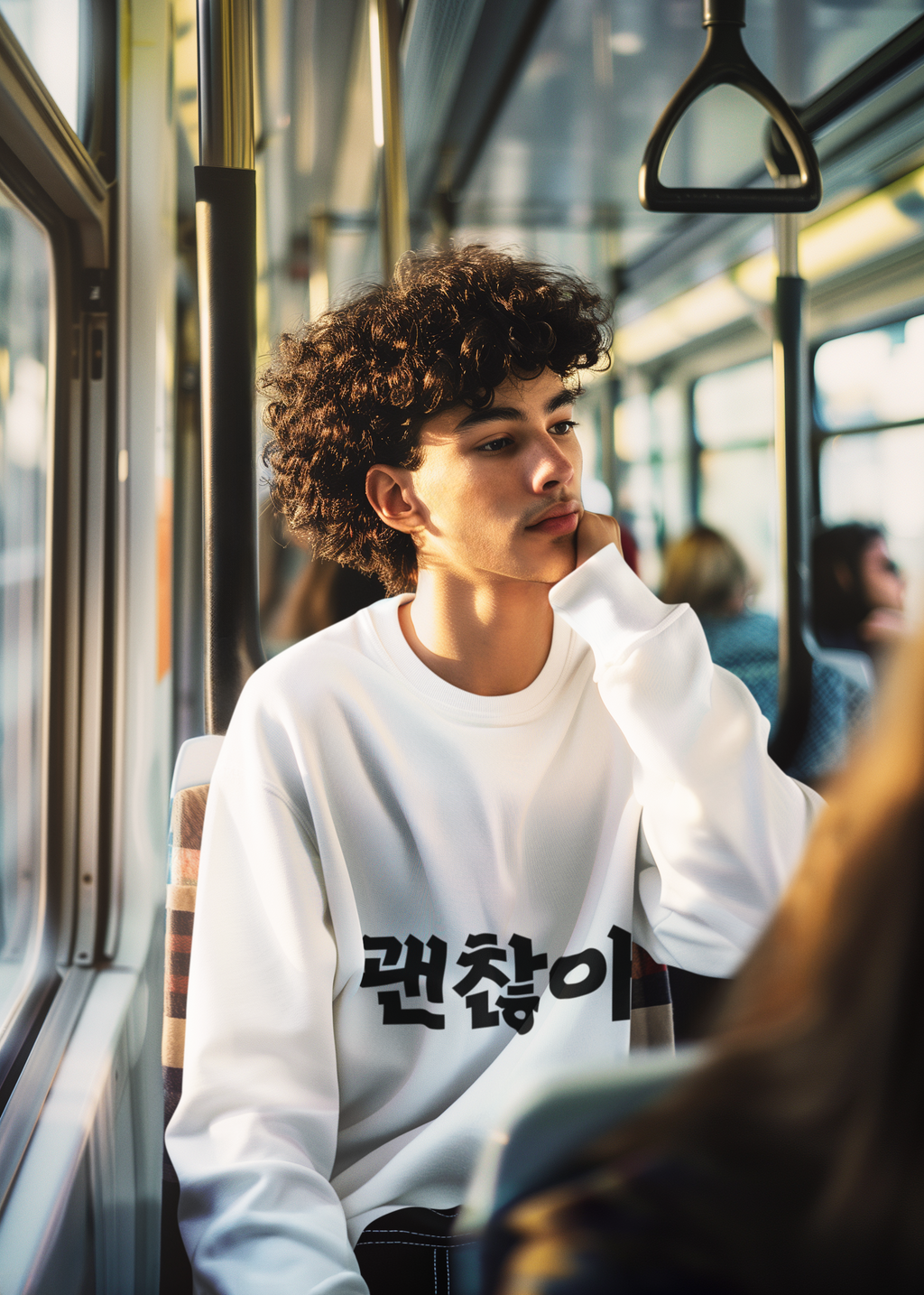 Sweat-shirt unisexe Confortable Minimaliste Élégant et Chaud avec le mot coréen 괜찮아 signifiant « ça va »