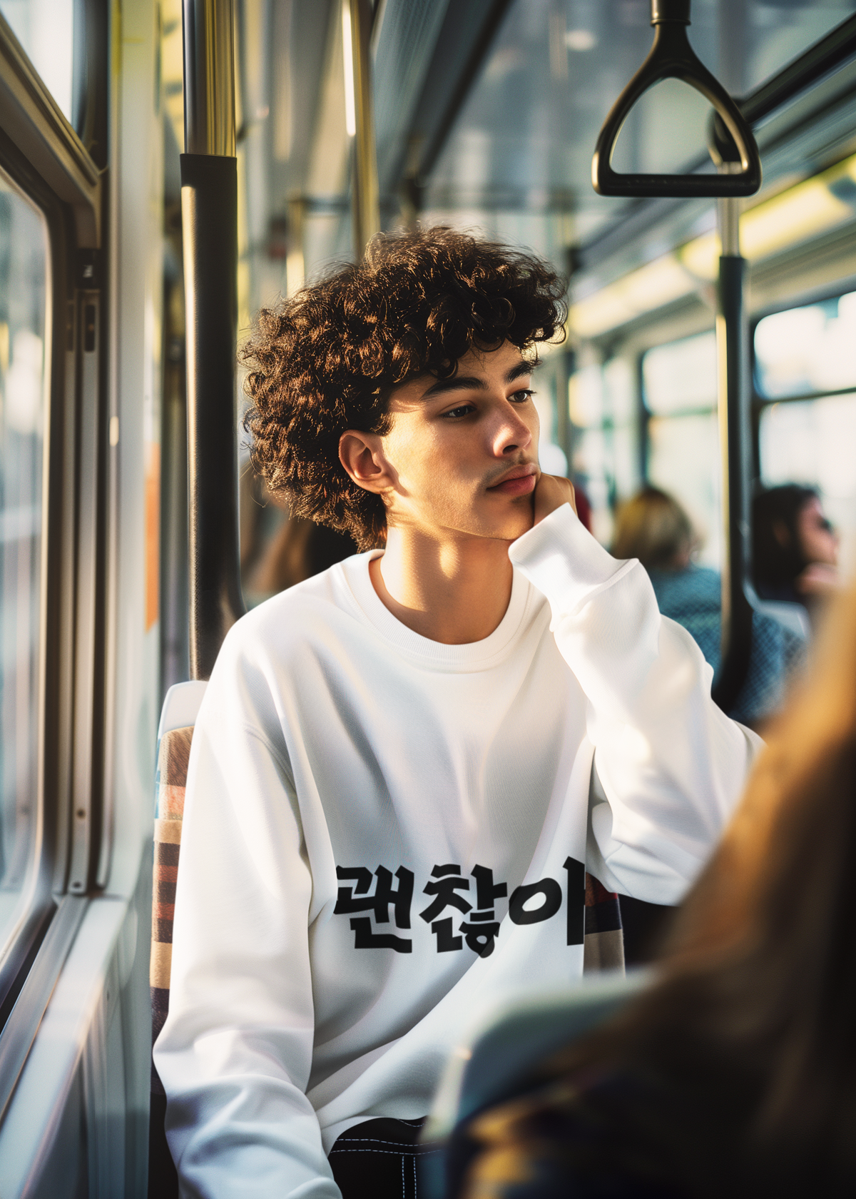 Sweat-shirt unisexe Confortable Minimaliste Élégant et Chaud avec le mot coréen 괜찮아 signifiant « ça va »